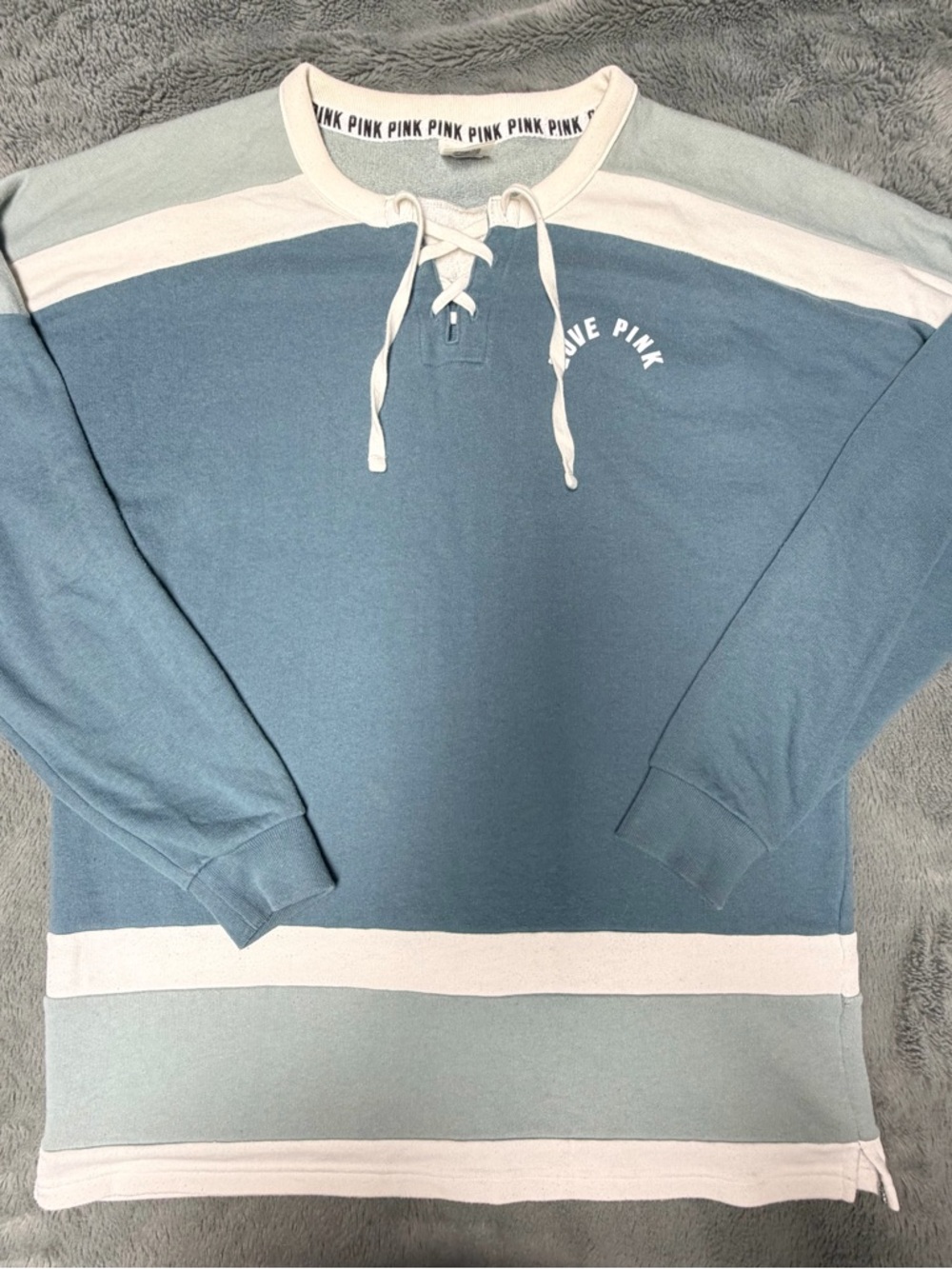 Victoria's Secret PINK Lace-Up Crewneck Sweatshirt in Blue and White